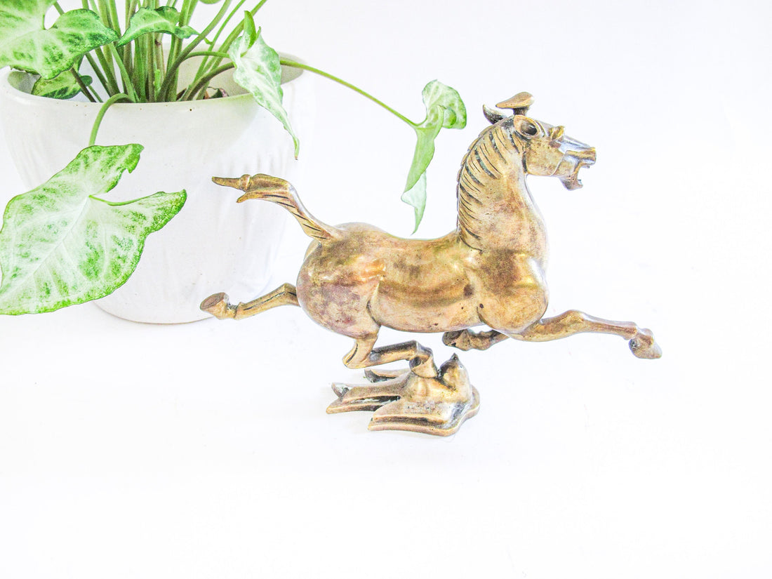 Asian Inspired Brass Horse Sculpture Statue Figure
