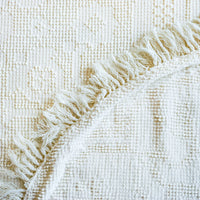 Pilgrim Pride Queen Size Nubby White Cotton Chenille Blanket Comforter Bedspread Throw with Fringe and Rounded Corners