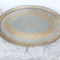 Oval Brass Tray Top Coffee Table with Midcentury Folding Wood Spider Legs