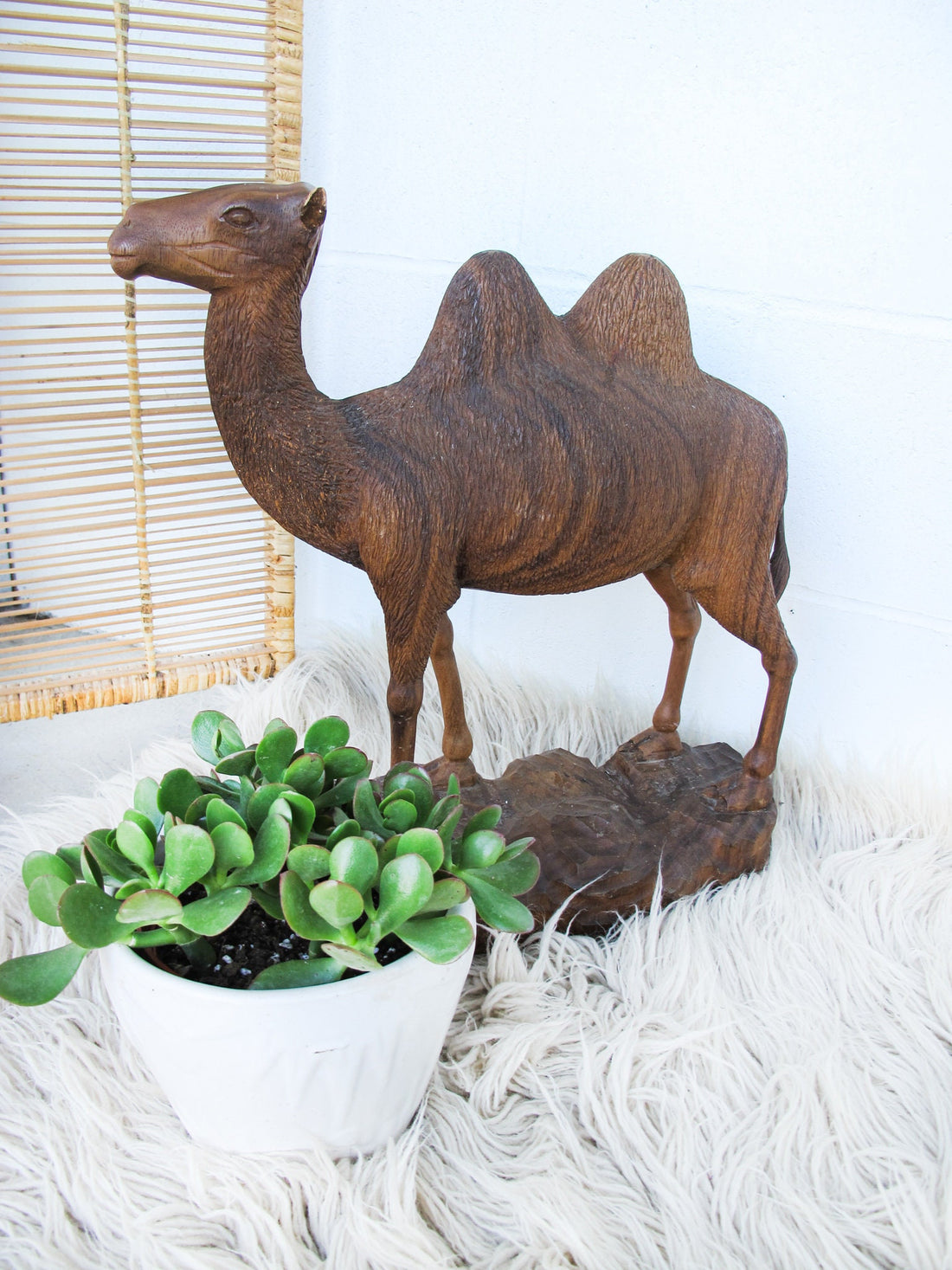 Carved Wood Camel Statue Sculpture