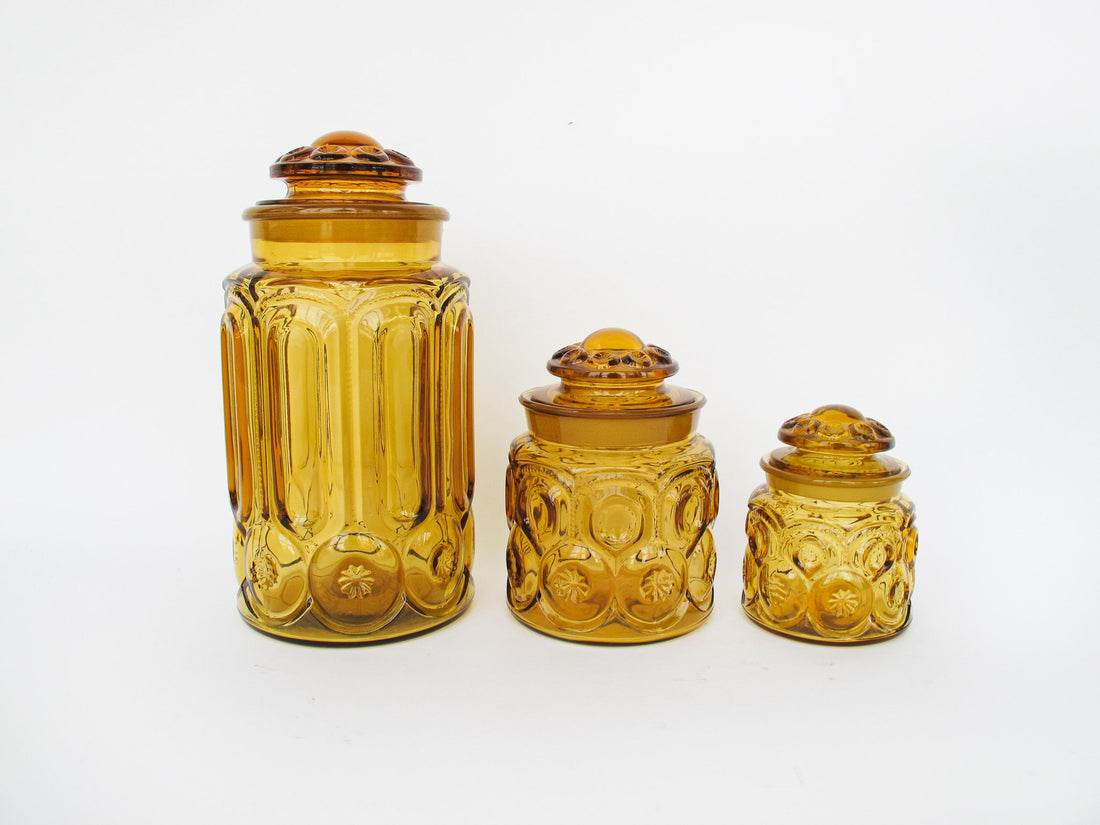 LE Smith Moon and Stars Amber Glass Kitchen Canister Set