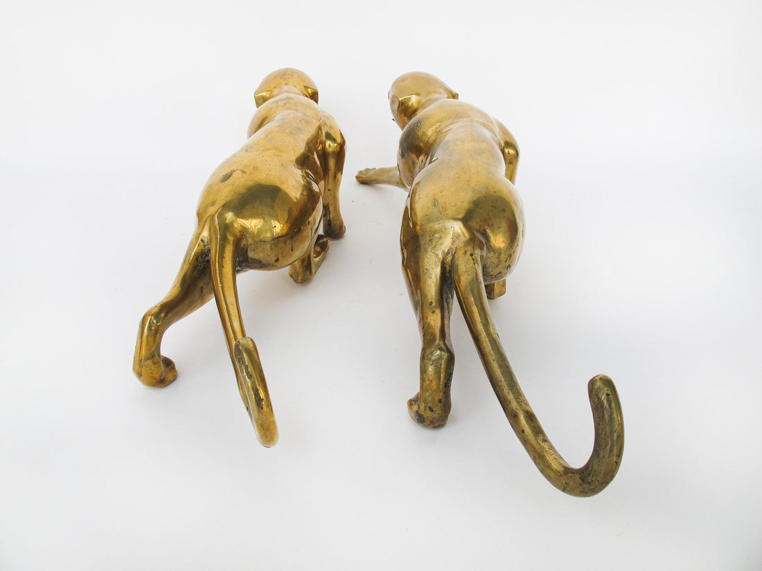 Art Deco Brass Cougar Panther Tiger Statues from Europe (2 Available and Sold Individually)