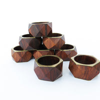 Geometric Napkin Holders Wood and Brass Set of Eight