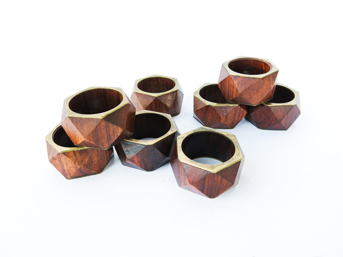 Geometric Napkin Holders Wood and Brass Set of Eight