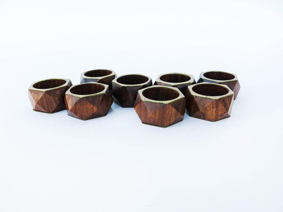 Geometric Napkin Holders Wood and Brass Set of Eight