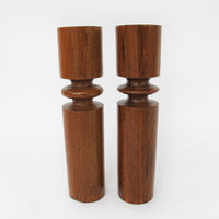 Wood Carved Midcentury Candle Stick Holders
