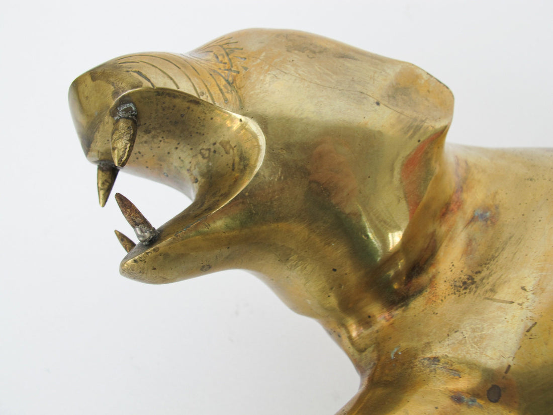 Art Deco Brass Cougar Panther Tiger Statues from Europe (2 Available and Sold Individually)