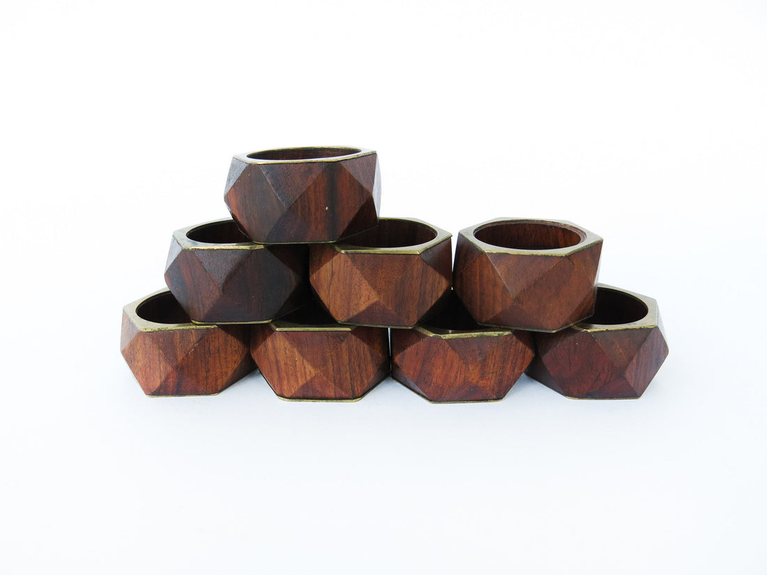 Geometric Napkin Holders Wood and Brass Set of Eight