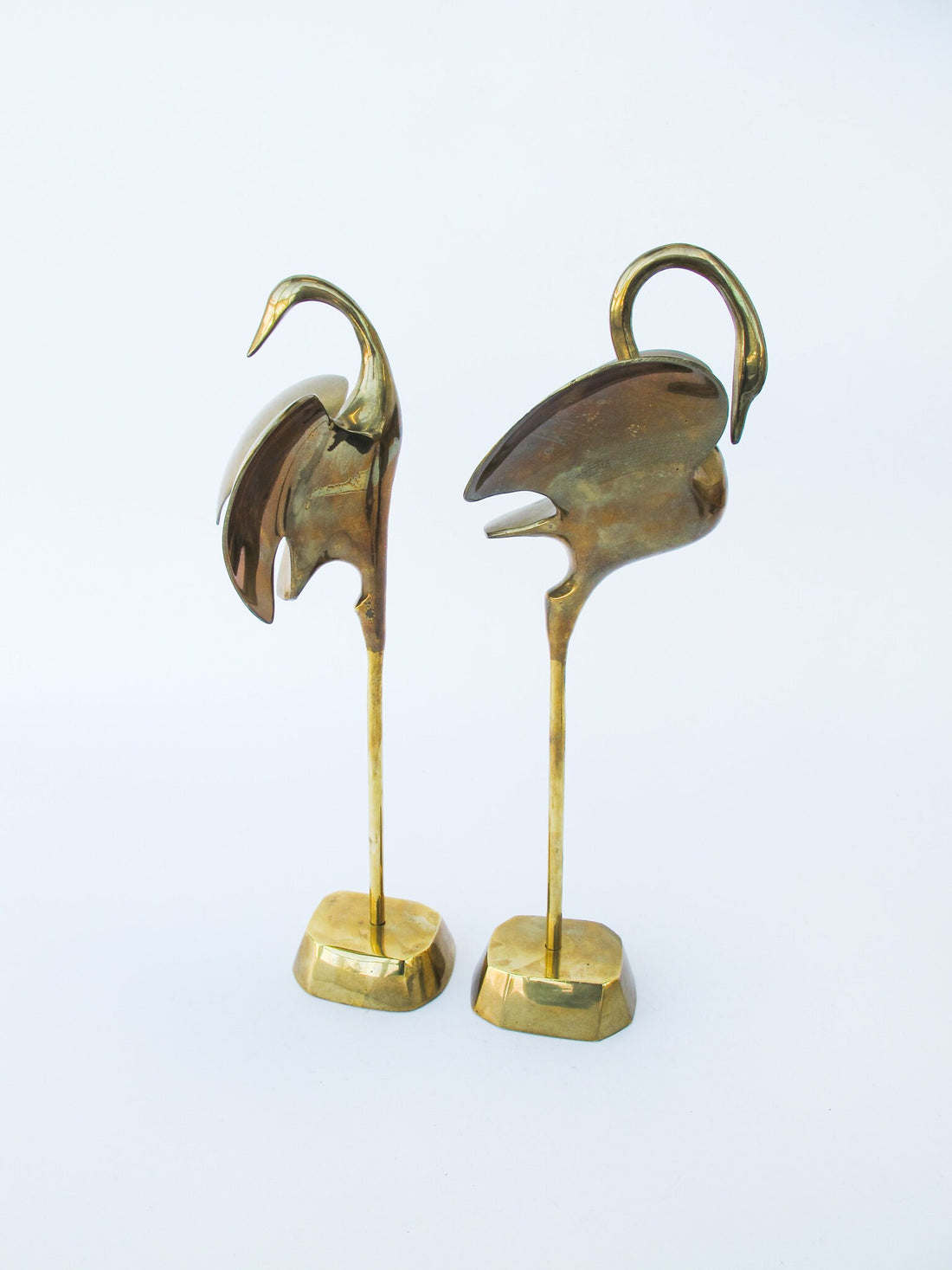 Brass Swan Crane Stork Statues Sculptures Set of Two