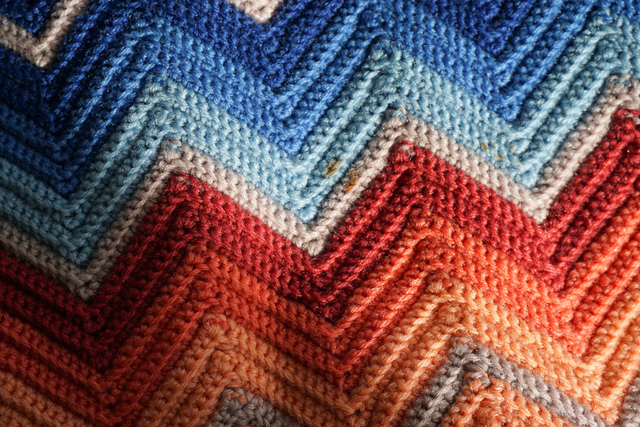 Crochet Knitted Chevron Rainbow Blanket Throw