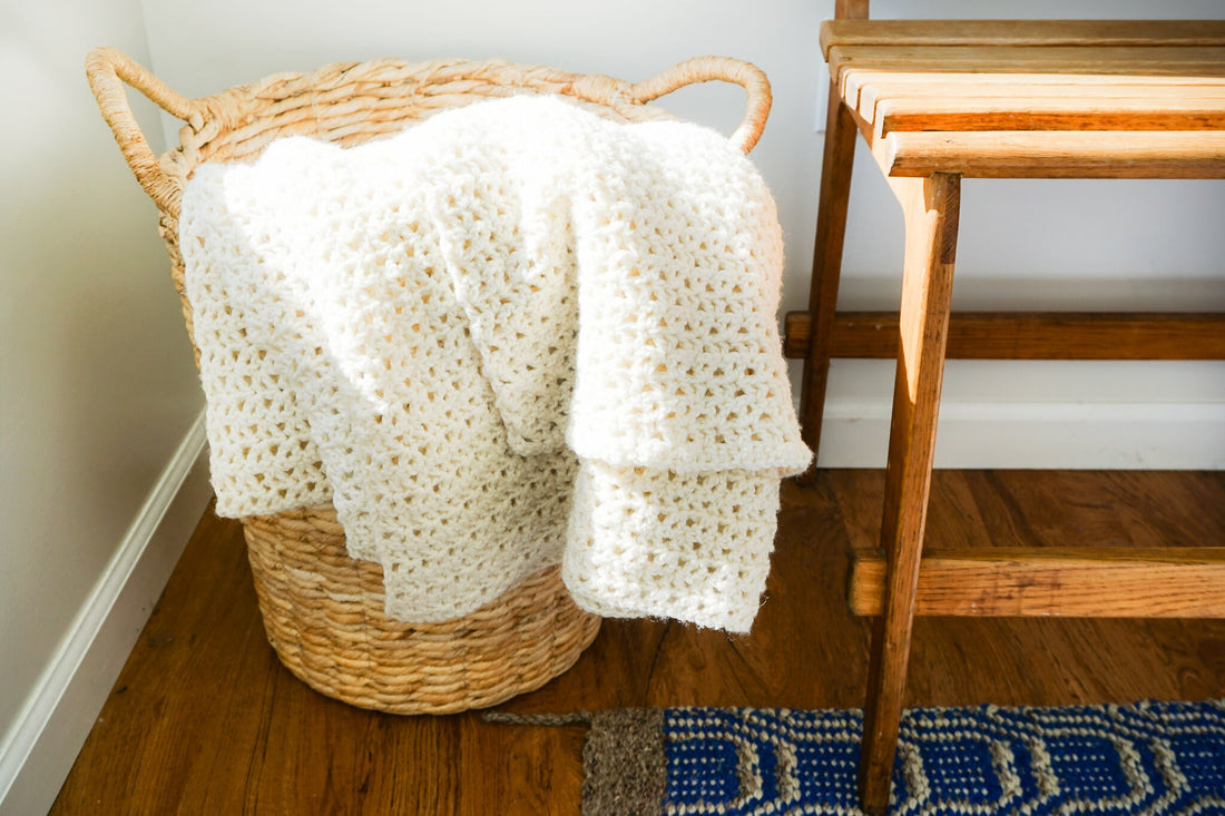 Chevron Knitted Crochet Ivory Throw Blanket