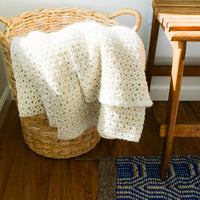 Chevron Knitted Crochet Ivory Throw Blanket