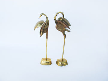 Brass Swan Crane Stork Statues Sculptures Set of Two