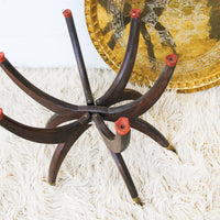 Brass Tray Top Spider Table with Wooden Base