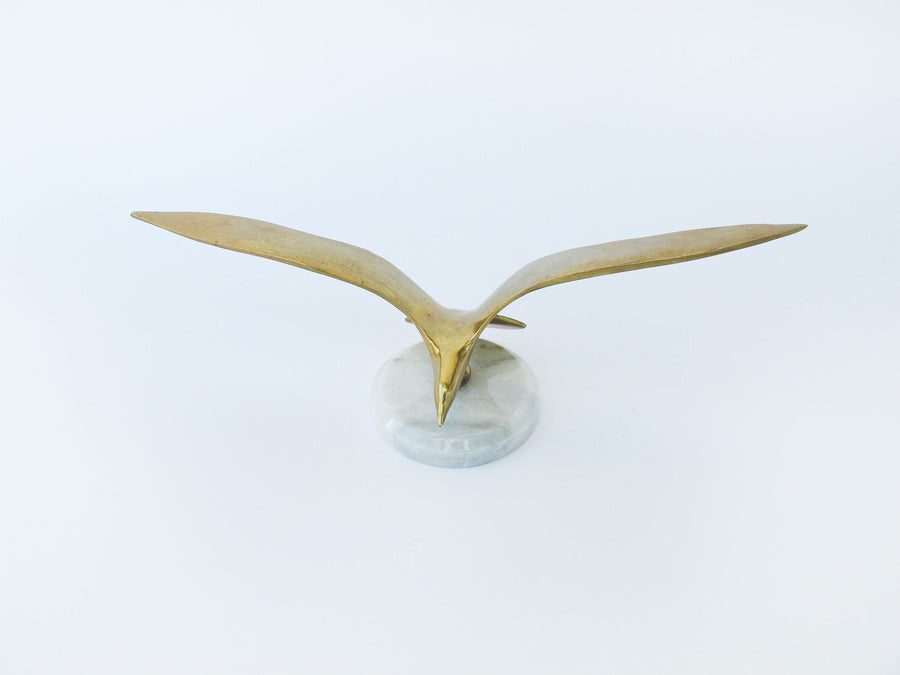 Brass Bird in Flight with White Marble Base - Made in Taiwan