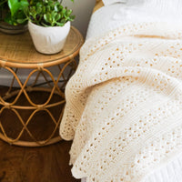 Knitted Crochet Ivory Throw Blanket