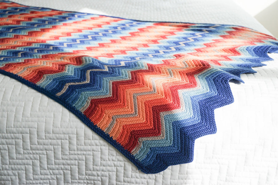 Crochet Knitted Chevron Rainbow Blanket Throw