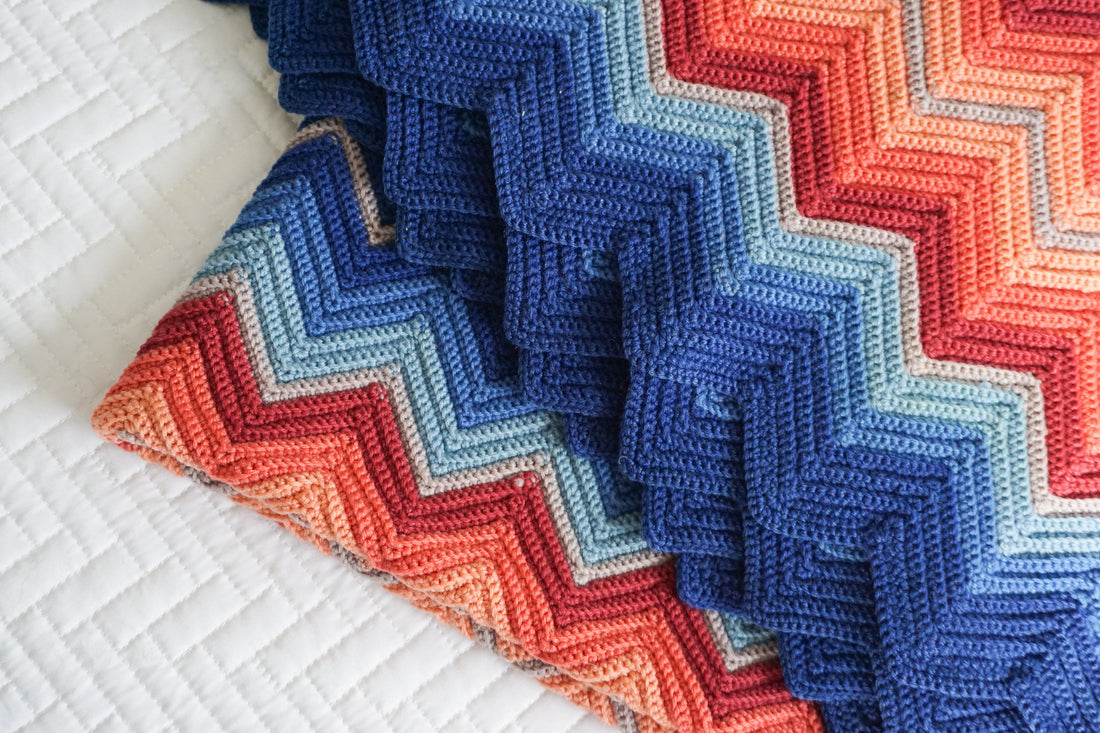 Crochet Knitted Chevron Rainbow Blanket Throw