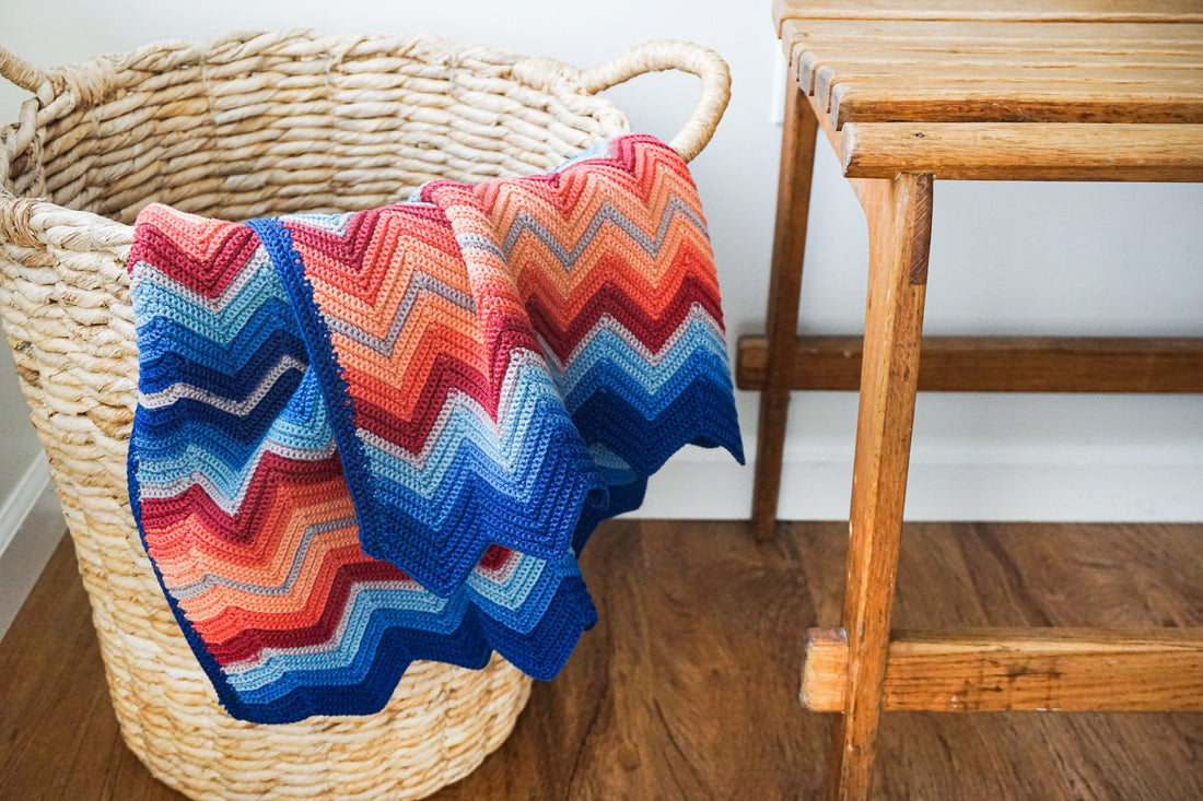 Crochet Knitted Chevron Rainbow Blanket Throw