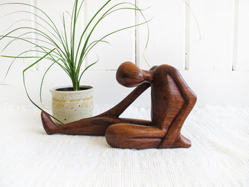 Hand carved wood person figure art