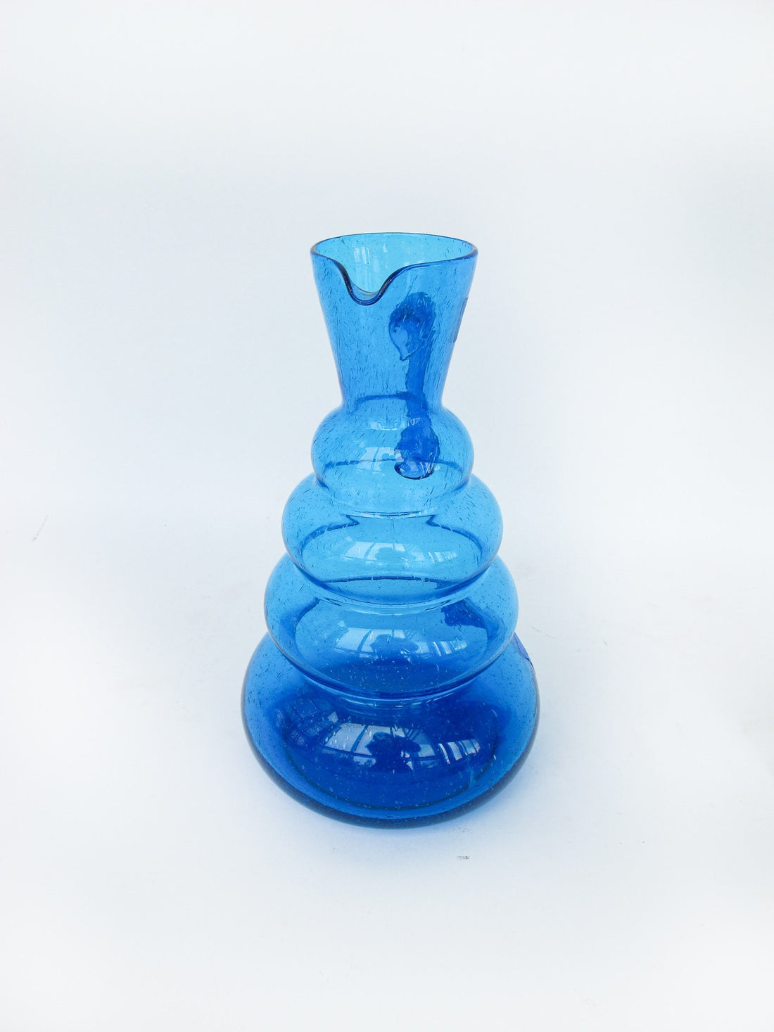 Wavy Blue Glass Serving Water Pitcher Vase