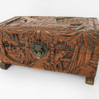 Camphor Wood Bas Relief Asian Box with Tray