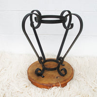 Cast Iron and Wood End Table Stool Plant Stand