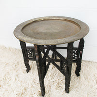 Brass Tray Top Table with Folding Wood Base