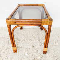 Bamboo Side Tables with Glass Tops Set of Two