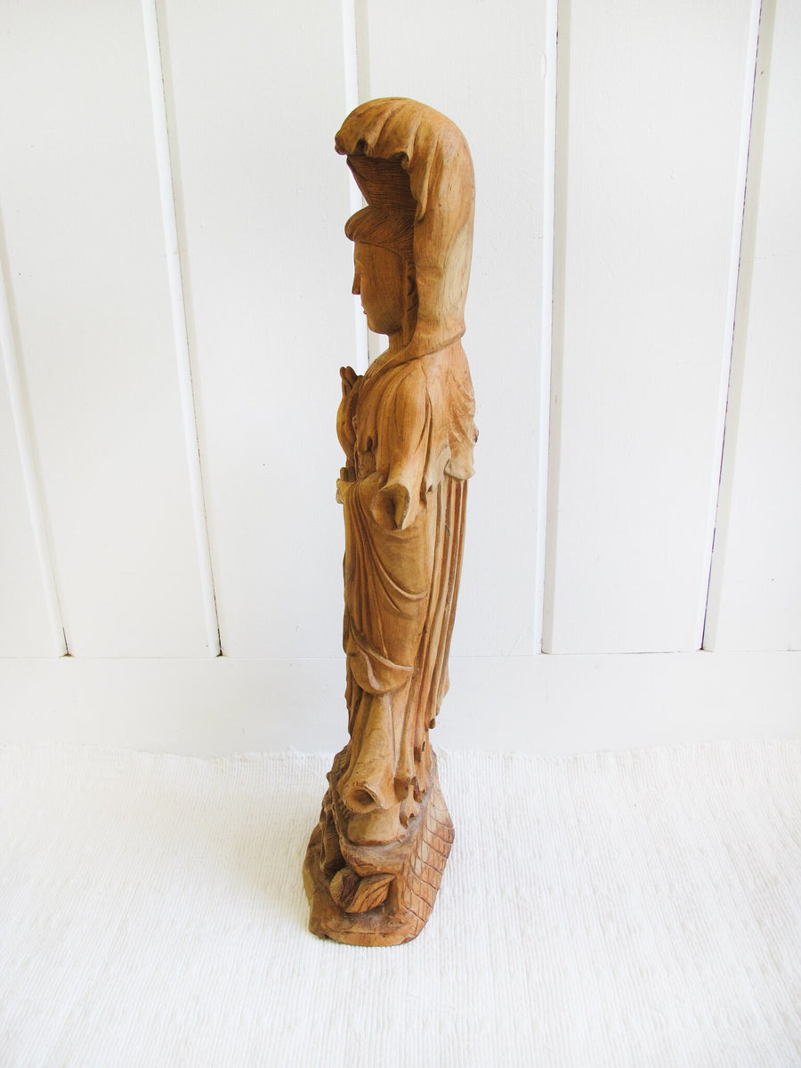 Wood Carving of a Woman Sculpture Statue Buddah