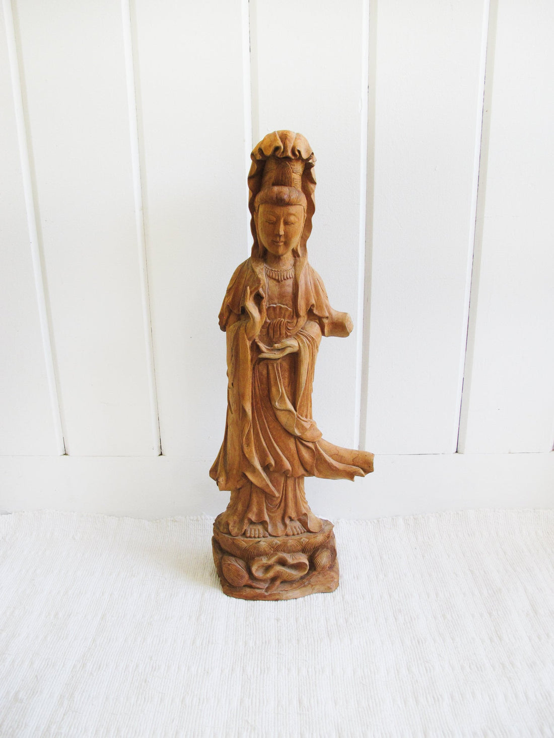 Wood Carving of a Woman Sculpture Statue Buddah