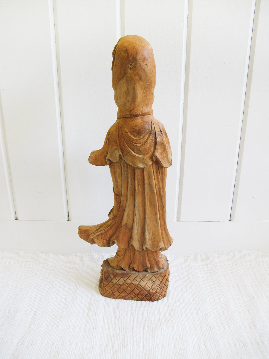 Wood Carving of a Woman Sculpture Statue Buddah