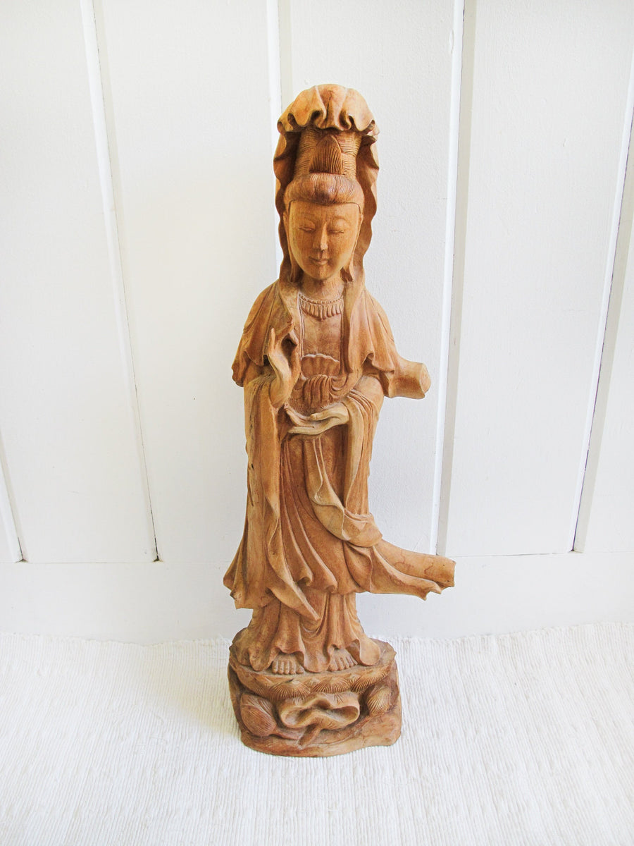 Wood Carving of a Woman Sculpture Statue Buddah