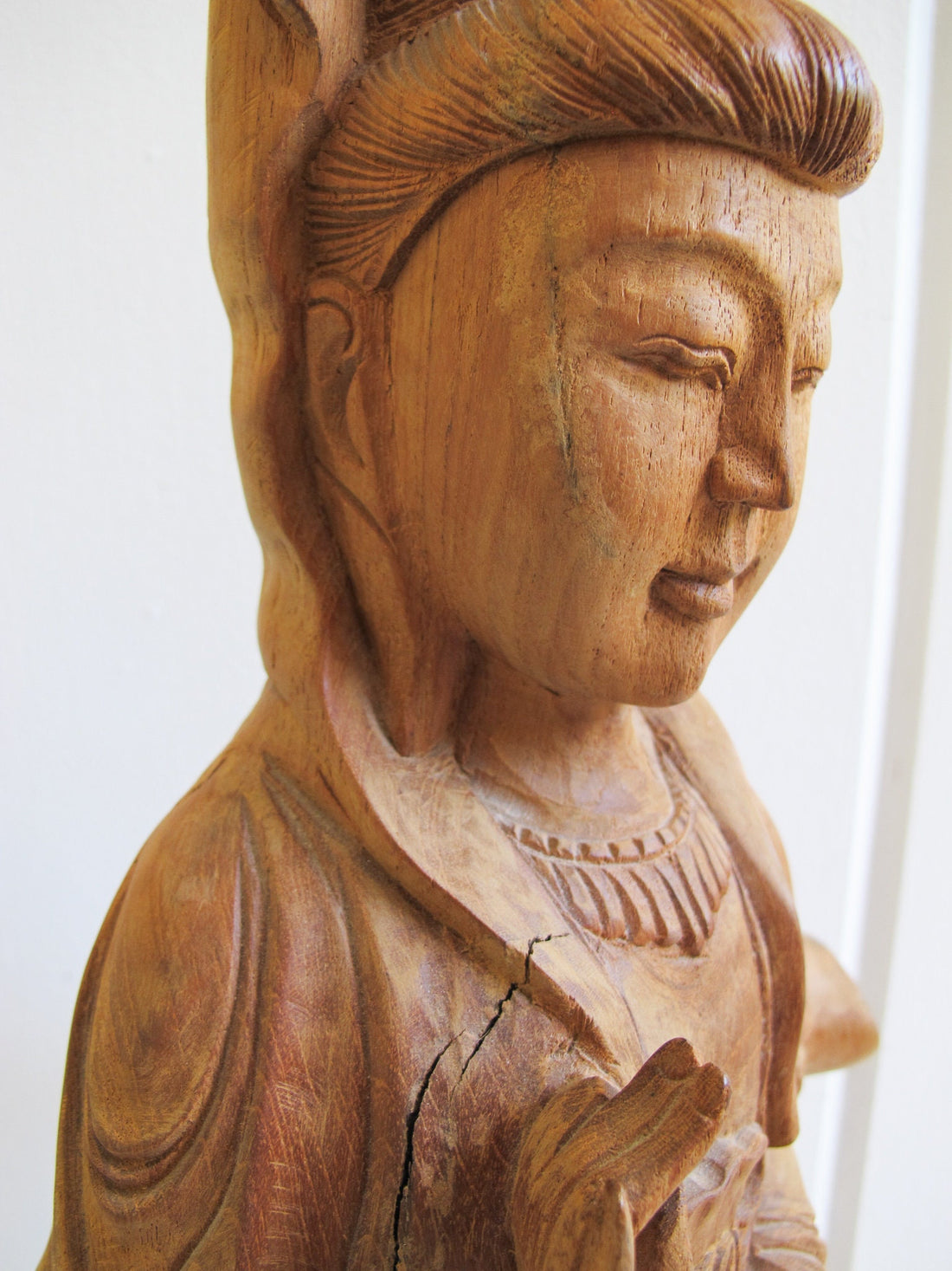 Wood Carving of a Woman Sculpture Statue Buddah