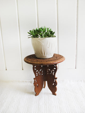 Teak Wood Table Plant Stand with Folding Base
