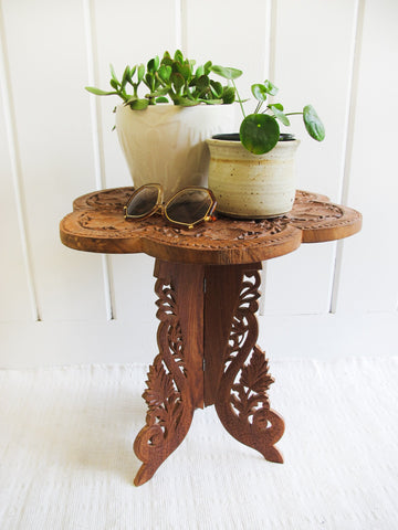 Teak Wood Table Plant Stand with Folding Base