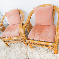 Bamboo Lounge Chairs with Dusty Rose Velvet Cushions and Pillows (Sold Separately)