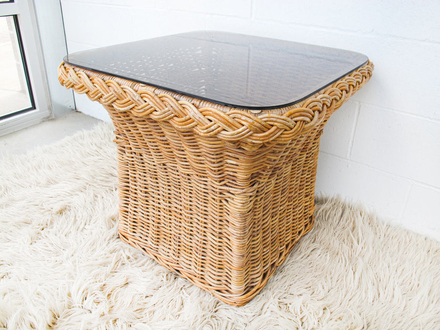 Wicker Coffee Side Table with Glass Top