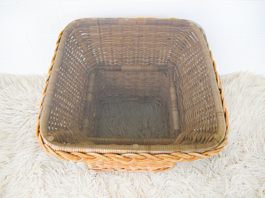 Wicker Coffee Side Table with Glass Top