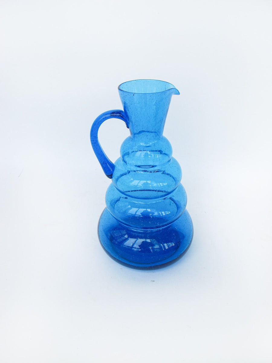 Wavy Blue Glass Serving Water Pitcher Vase