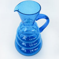 Wavy Blue Glass Serving Water Pitcher Vase