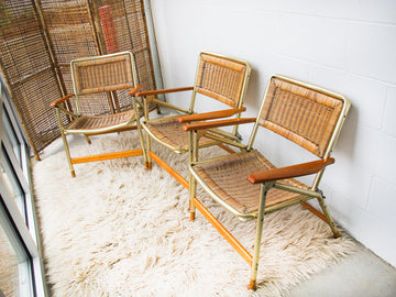 Telescope Wicker Folding Lawn Chairs with Metal Frames and Wood Armrests