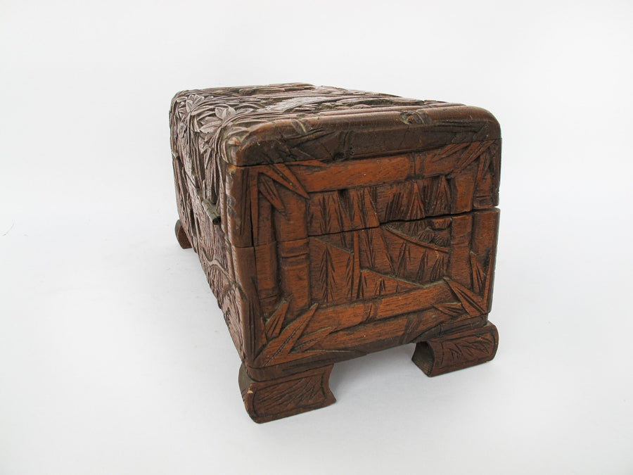 Camphor Wood Bas Relief Asian Box with Tray
