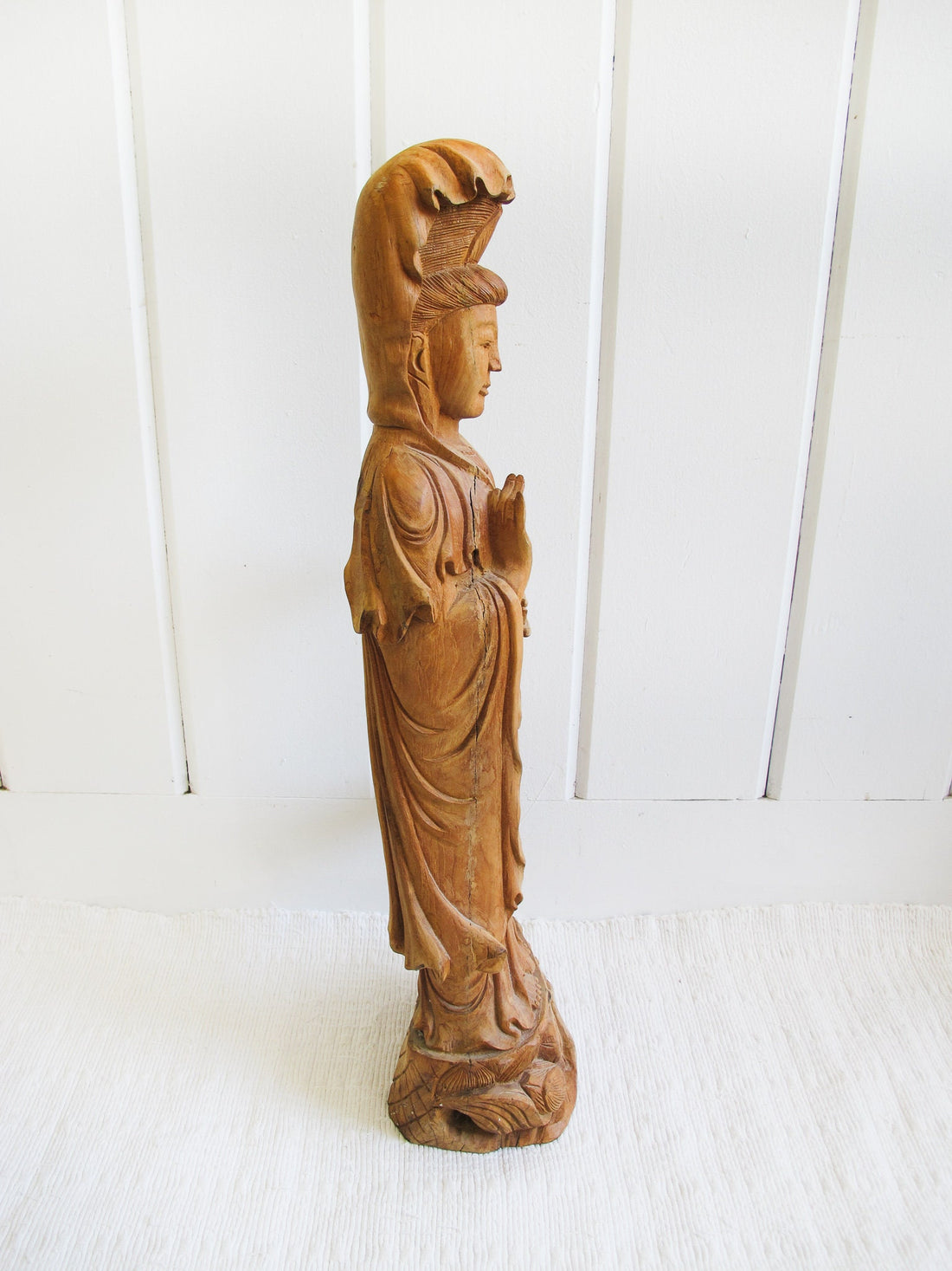 Wood Carving of a Woman Sculpture Statue Buddah