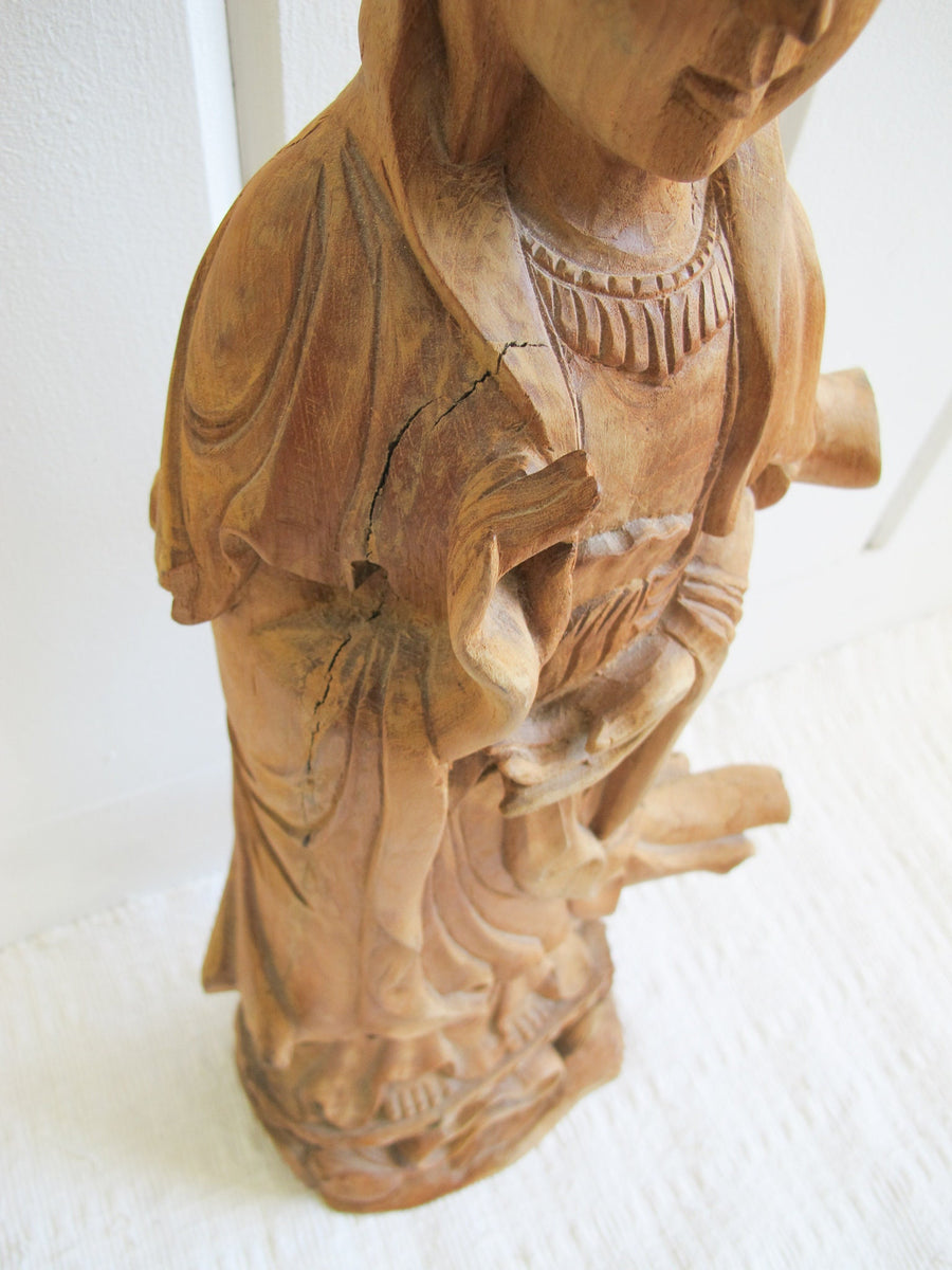 Wood Carving of a Woman Sculpture Statue Buddah