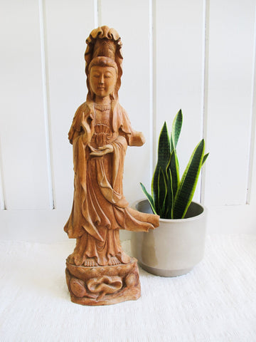 Wood Carving of a Woman Sculpture Statue Buddah