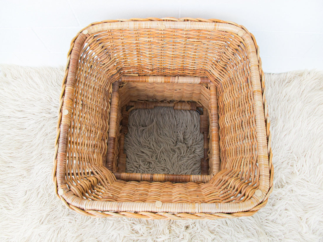 Wicker Coffee Side Table with Glass Top