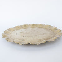 Scalloped Edge Brass Serving Tray with Floral Etched Detail