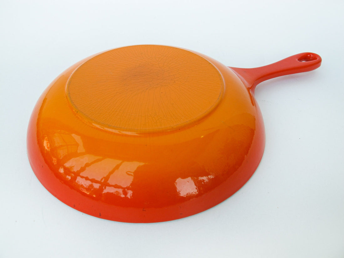 Enamelware Cast Iron Skillet in Orange and White