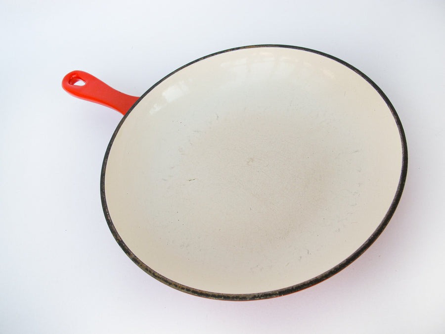 Enamelware Cast Iron Skillet in Orange and White